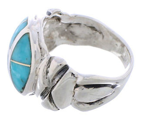 Silver Southwestern Turquoise Inlay Ring Size 7-1/4 TX39986